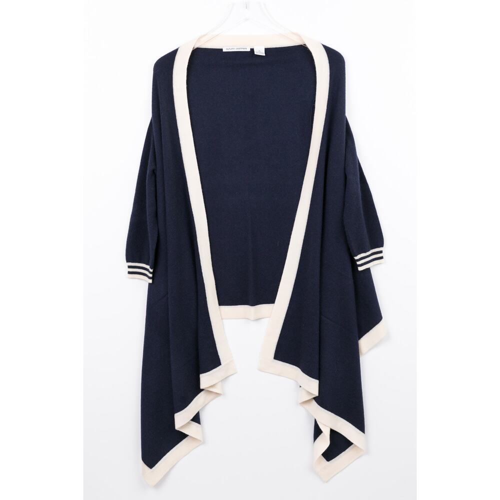 Autumn Cashmere Navy Women's 3/4 Sleeve Open Cardigan 100% Cashmere Size S